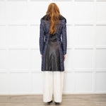 Versace Blue Herringbone Fur Collar Coat
