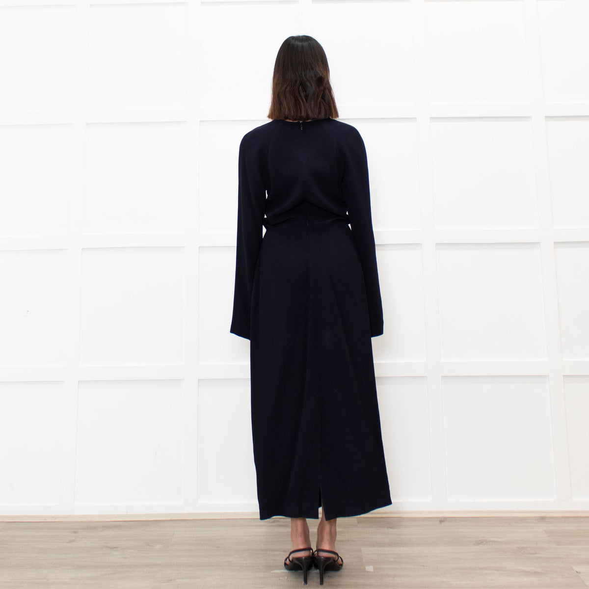 Raey Navy Blue Crepe Asymetric Long Sleeve Dress