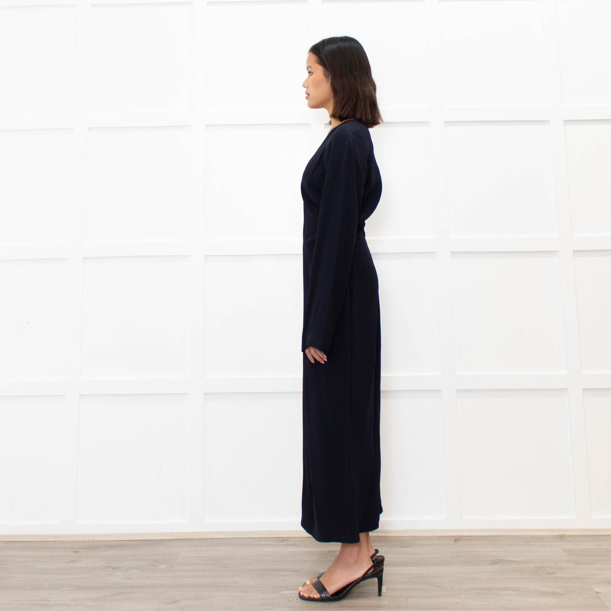 Raey Navy Blue Crepe Asymetric Long Sleeve Dress