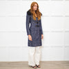 Versace Blue Herringbone Fur Collar Coat