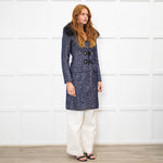 Versace Blue Herringbone Fur Collar Coat