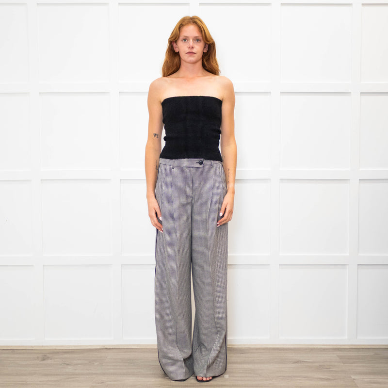 Me + Em Black White Small Houndstooth Pleated Front Wide Trousers