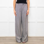 Me + Em Black White Small Houndstooth Pleated Front Wide Trousers