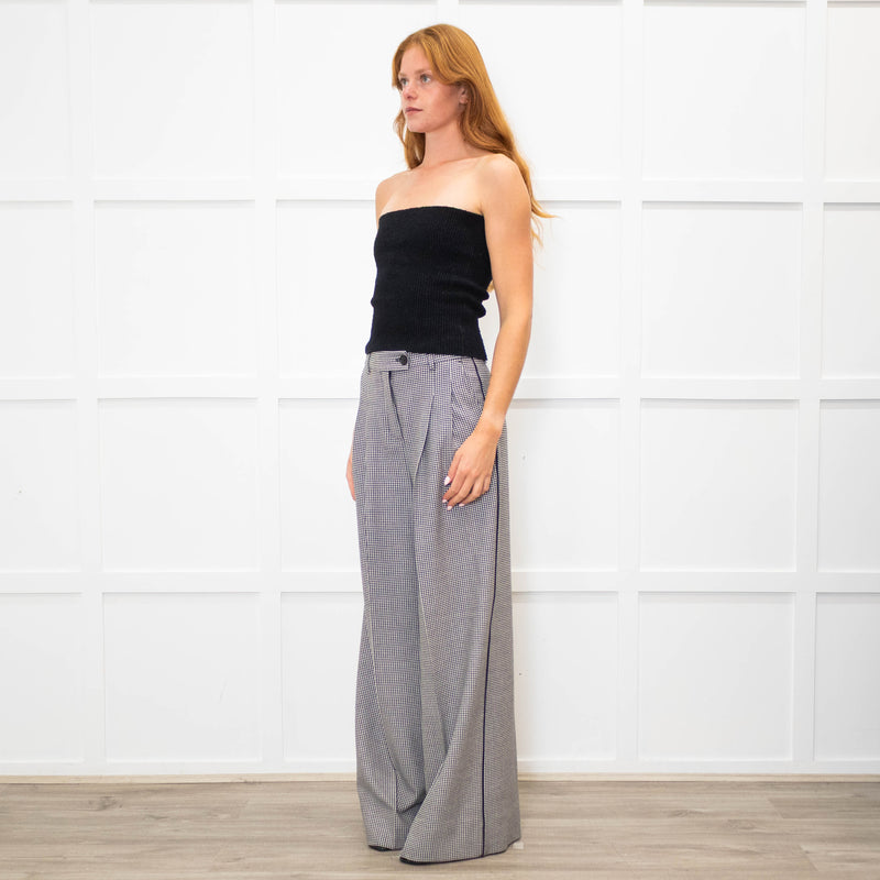 Me + Em Black White Small Houndstooth Pleated Front Wide Trousers