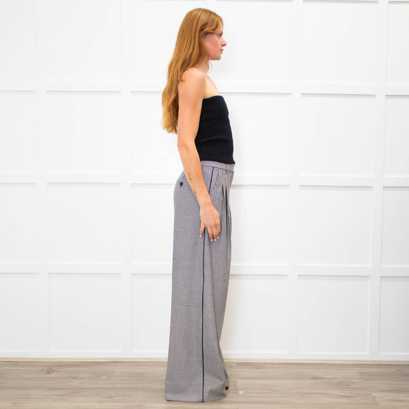 Me + Em Black White Small Houndstooth Pleated Front Wide Trousers