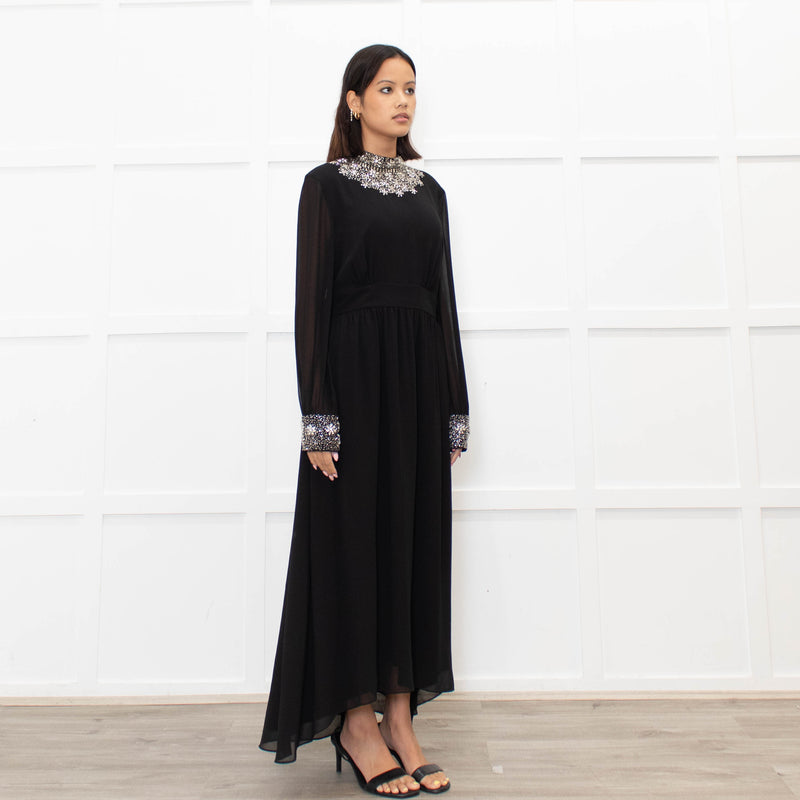 Sandro Black Jewelled Collar and Cuff Long Dress