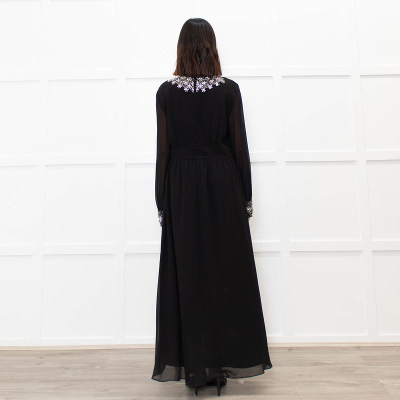 Sandro Black Jewelled Collar and Cuff Long Dress