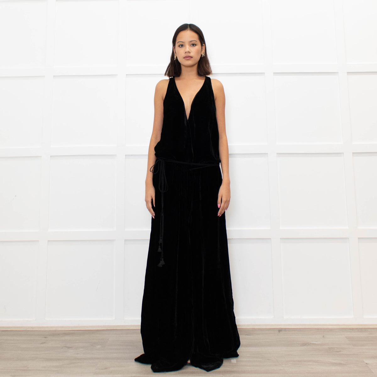 Chloe Black Velvet Sleeveless Wrap Maxi Dress
