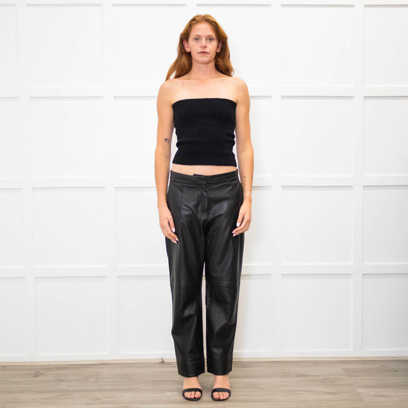 Me + Em Black Leather Front Stitch Trousers