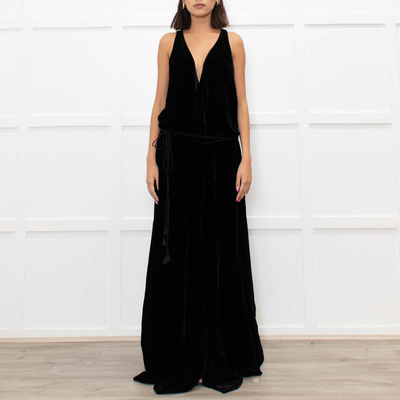 Chloe Black Velvet Sleeveless Wrap Maxi Dress