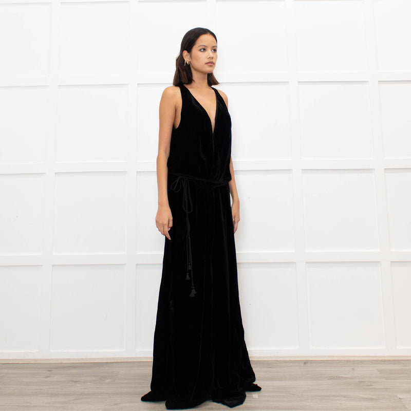 Chloe Black Velvet Sleeveless Wrap Maxi Dress