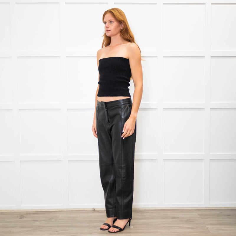 Me + Em Black Leather Front Stitch Trousers