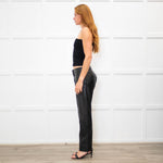 Me + Em Black Leather Front Stitch Trousers