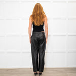 Me + Em Black Leather Front Stitch Trousers