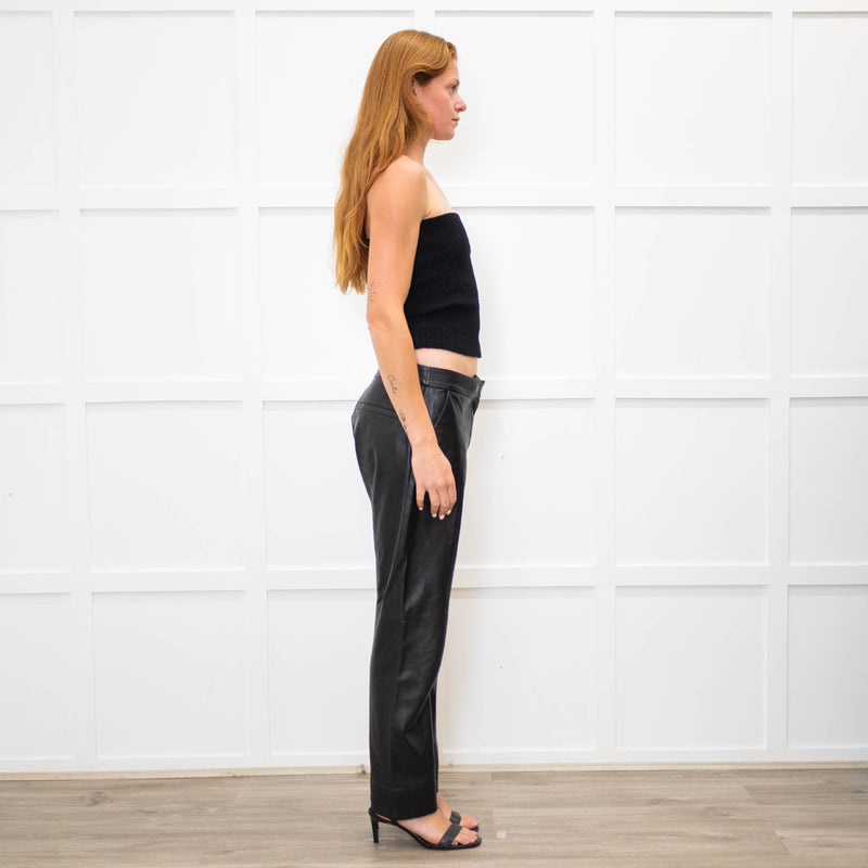 Me + Em Black Leather Front Stitch Trousers