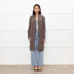 Brunello Cuccinelli Brown Popper Front Long Cashmere Cardigan