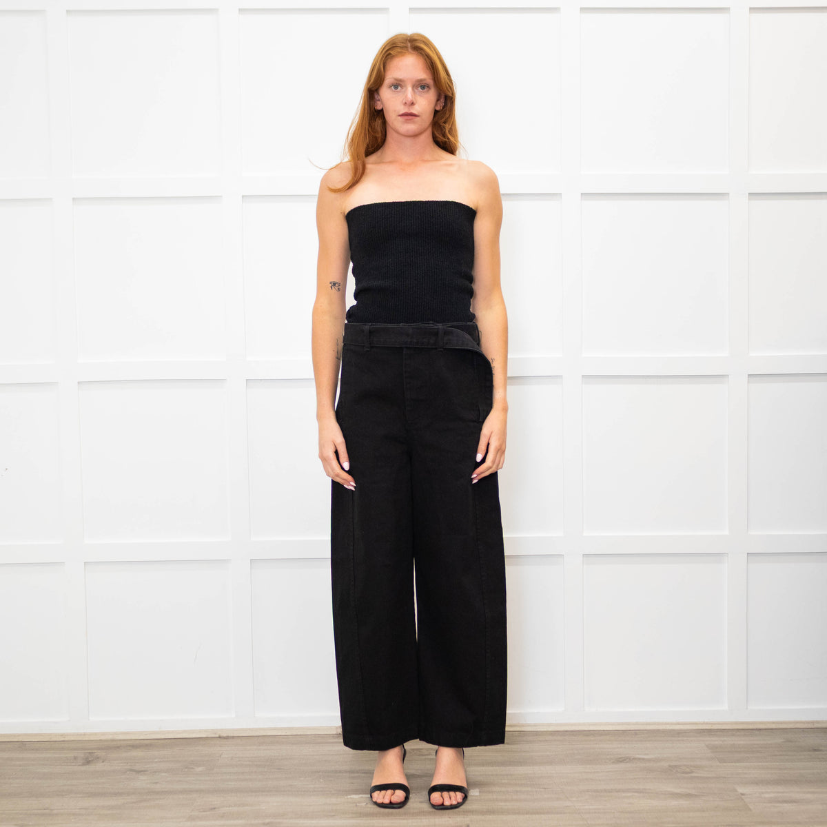 Bimba Y Lola Black Denim Wide Leg Belted Jeans