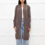 Brunello Cuccinelli Brown Popper Front Long Cashmere Cardigan