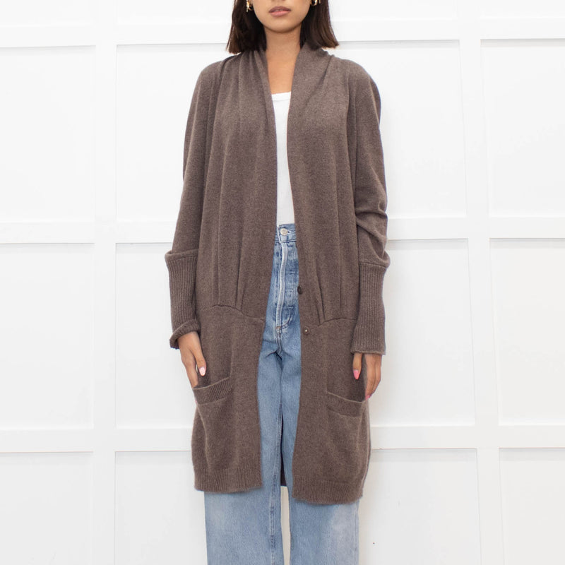 Brunello Cuccinelli Brown Popper Front Long Cashmere Cardigan