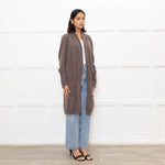 Brunello Cuccinelli Brown Popper Front Long Cashmere Cardigan