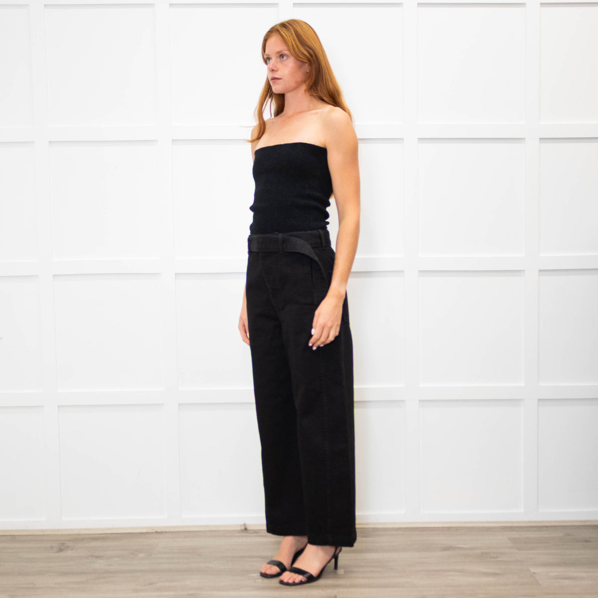 Bimba Y Lola Black Denim Wide Leg Belted Jeans