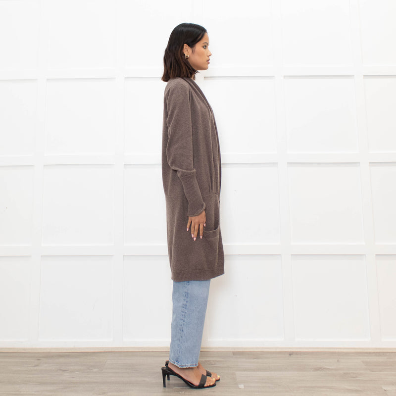 Brunello Cuccinelli Brown Popper Front Long Cashmere Cardigan