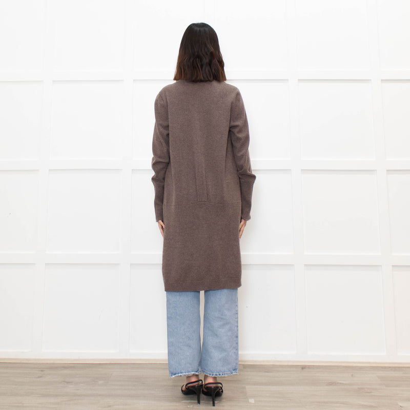 Brunello Cuccinelli Brown Popper Front Long Cashmere Cardigan