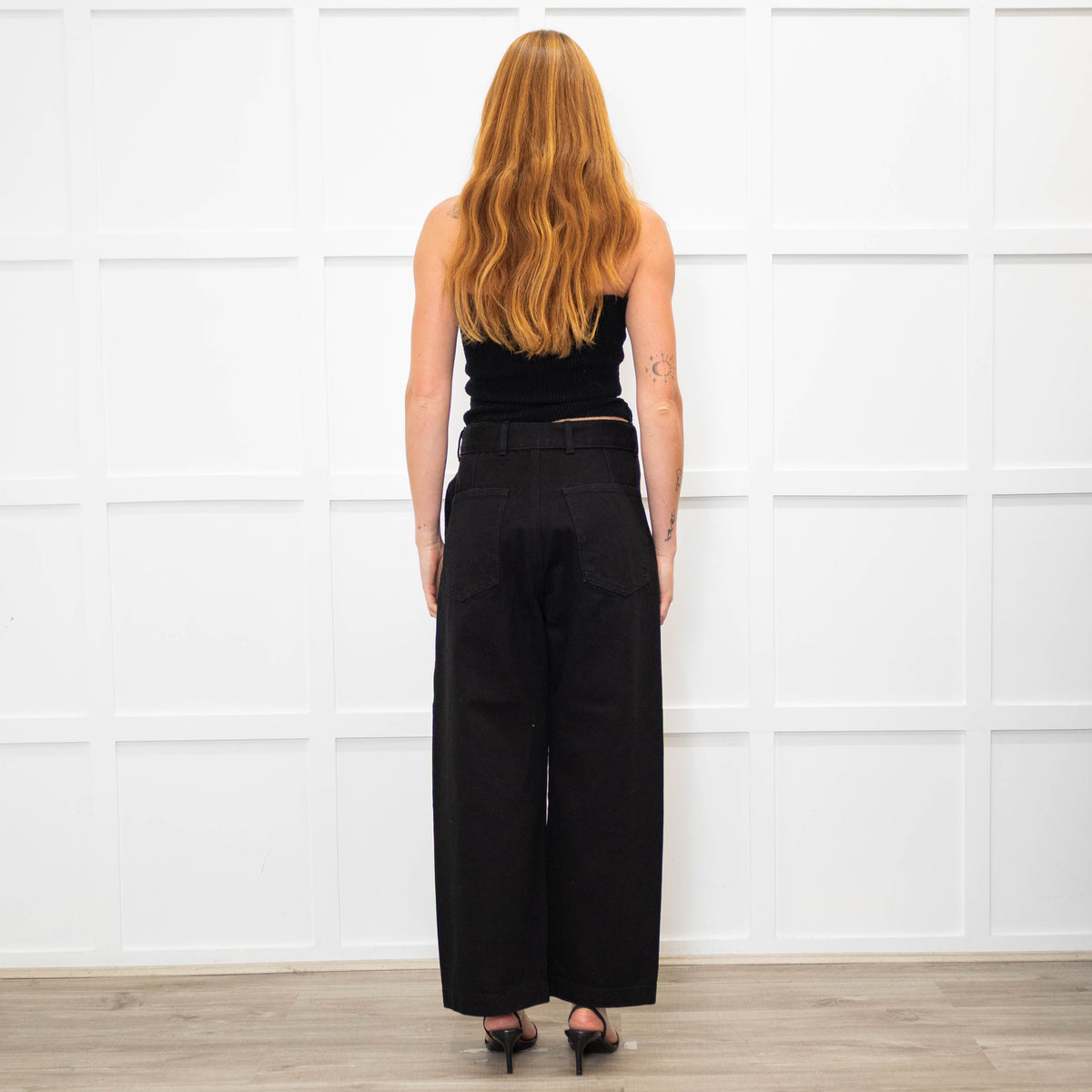 Bimba Y Lola Black Denim Wide Leg Belted Jeans
