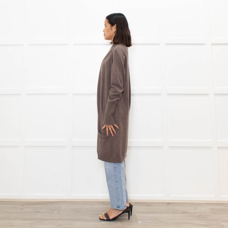 Brunello Cuccinelli Brown Popper Front Long Cashmere Cardigan
