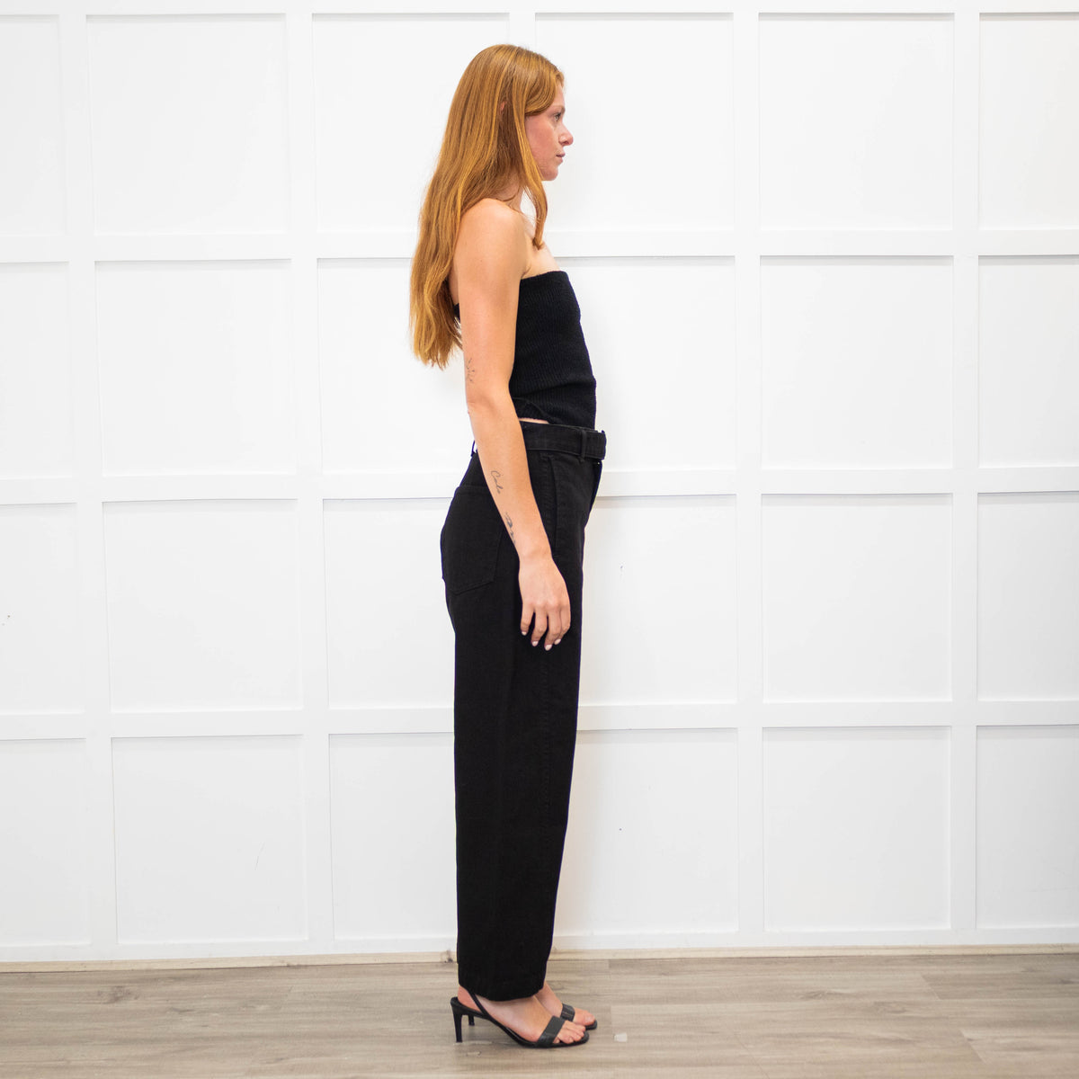 Bimba Y Lola Black Denim Wide Leg Belted Jeans