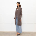 Brunello Cuccinelli Brown Popper Front Long Cashmere Cardigan