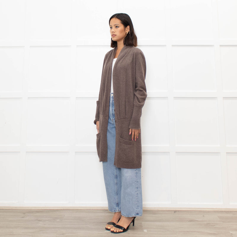 Brunello Cuccinelli Brown Popper Front Long Cashmere Cardigan