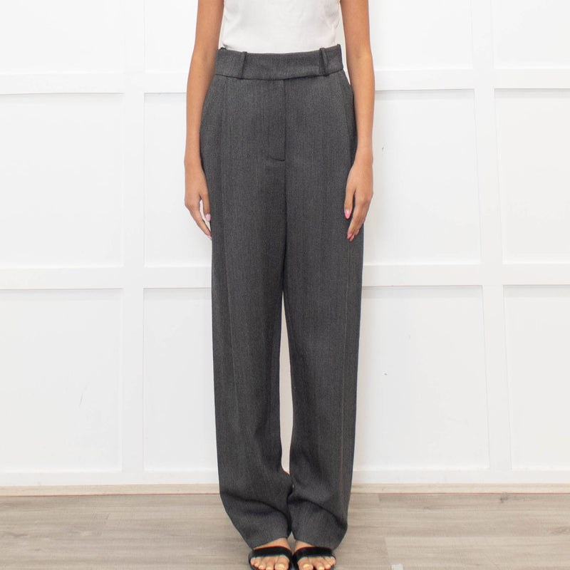 Toteme Grey Herringbone Deep Pleat Trousers