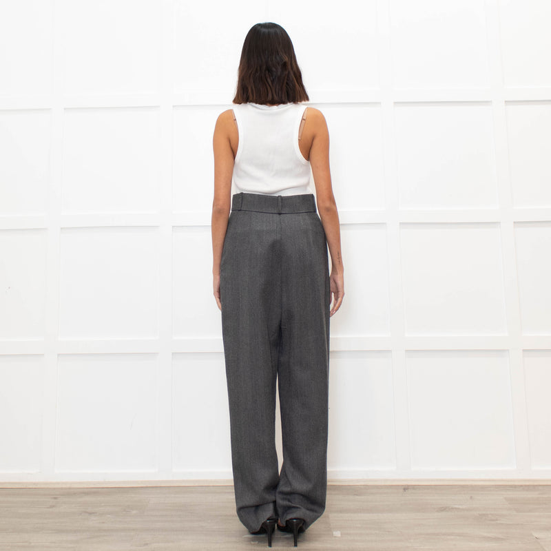 Toteme Grey Herringbone Deep Pleat Trousers