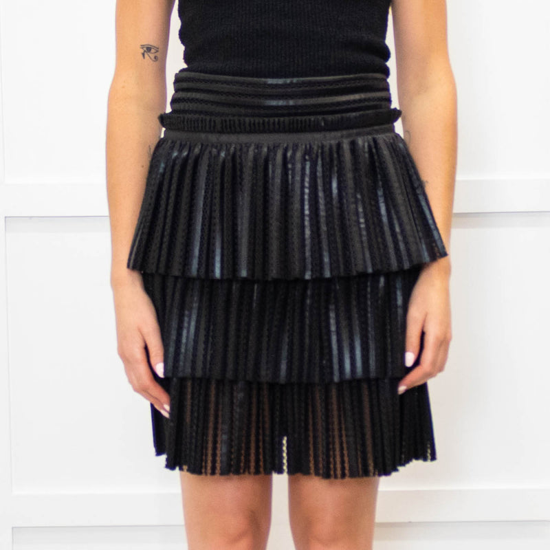 Maje Black Coated Net Frill Mini Skirt