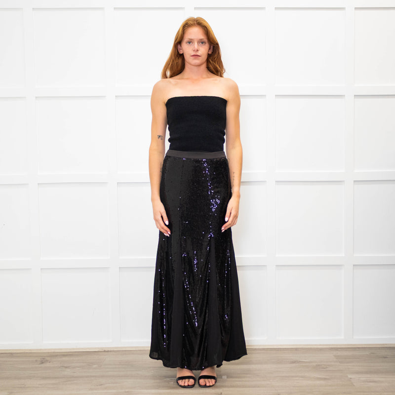 Me + Em Black Sequinned Maxi Skirt
