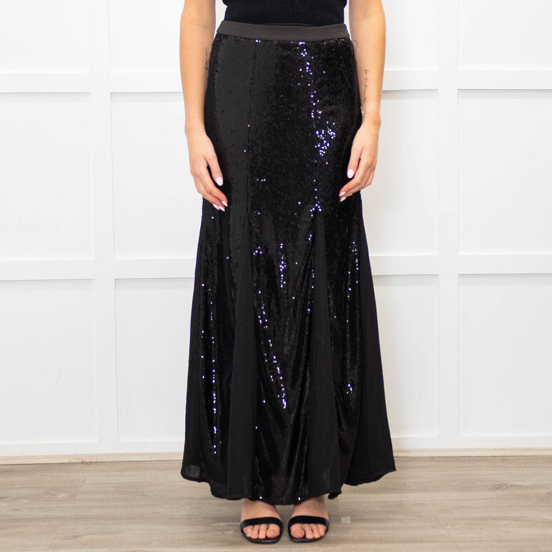 Me + Em Black Sequinned Maxi Skirt