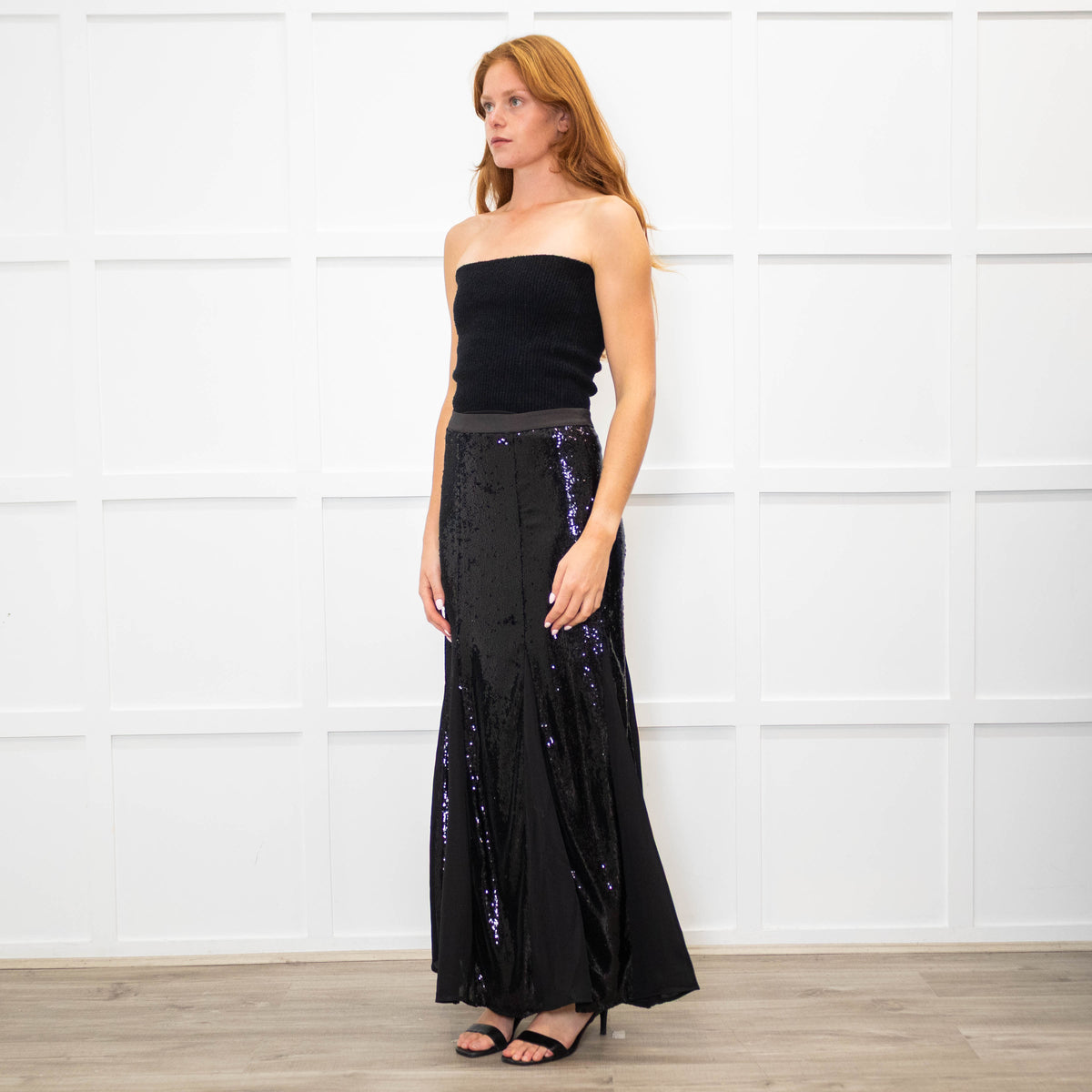Me + Em Black Sequinned Maxi Skirt