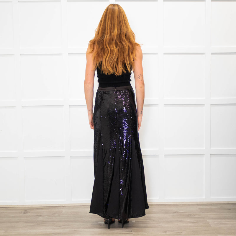 Me + Em Black Sequinned Maxi Skirt