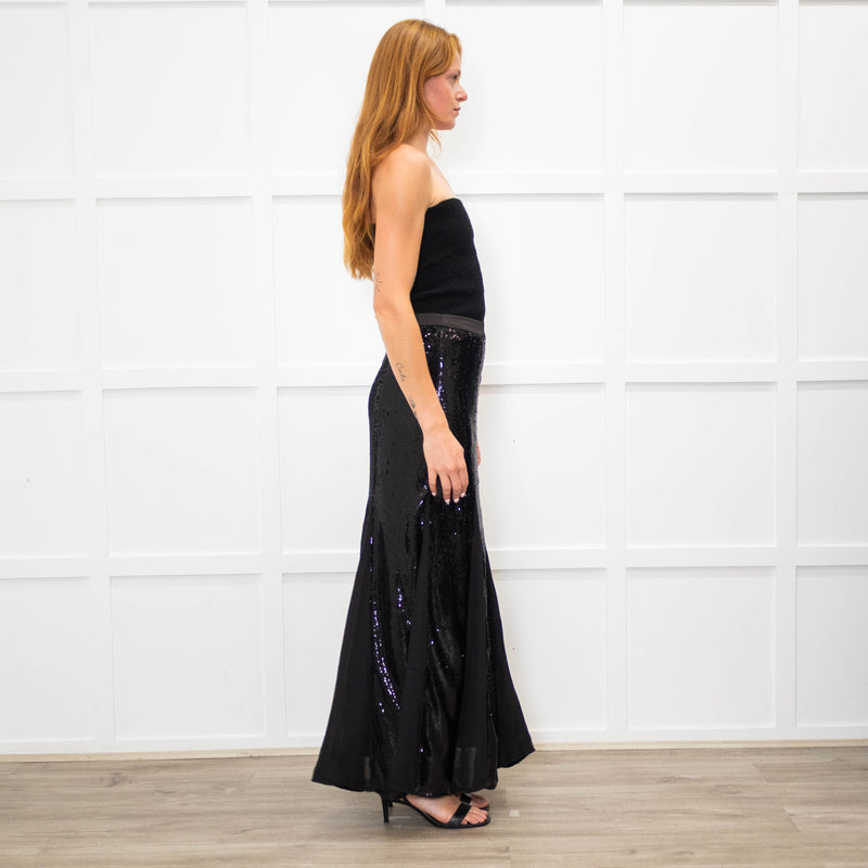 Me + Em Black Sequinned Maxi Skirt