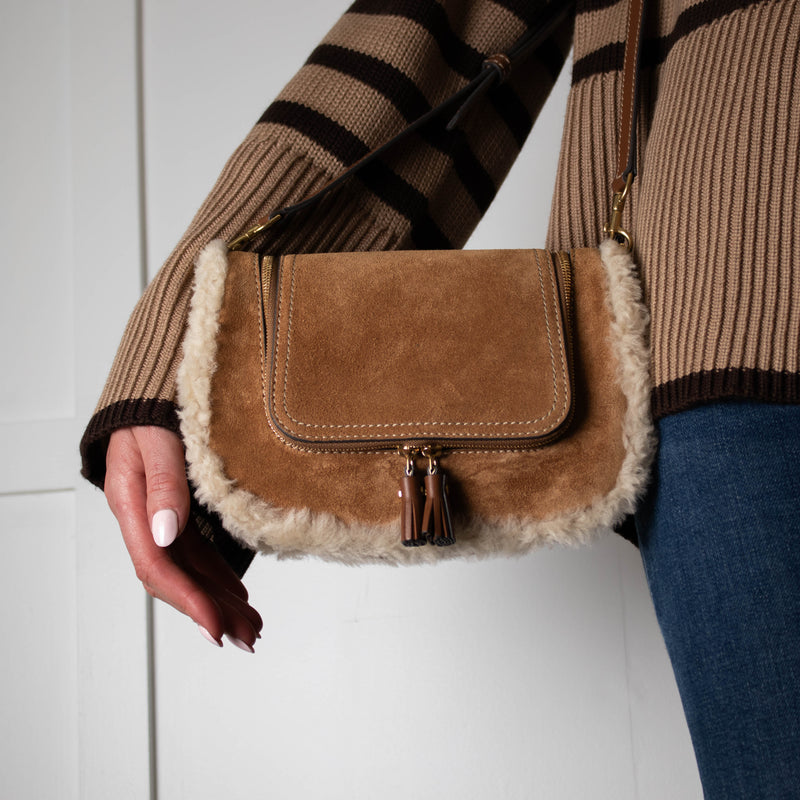 Anya Hindmarch Vere Small Soft Satchel Tan Shearling Crossbody