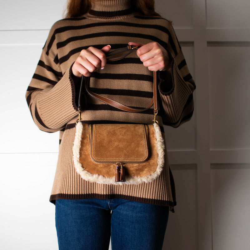 Anya Hindmarch Vere Small Soft Satchel Tan Shearling Crossbody