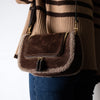 Anya Hindmarch Small Vere Satchel in Coffee Suede with Shearling Trim
