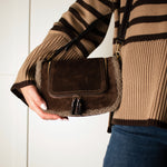 Anya Hindmarch Small Vere Satchel in Coffee Suede with Shearling Trim