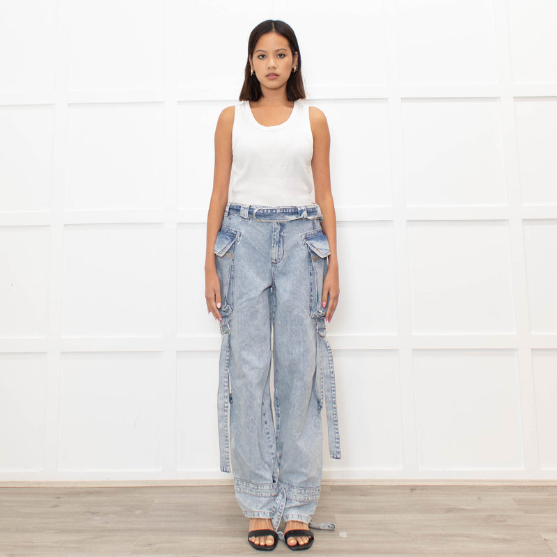 Stella Nova Blue Acid Washed Cargo Jeans