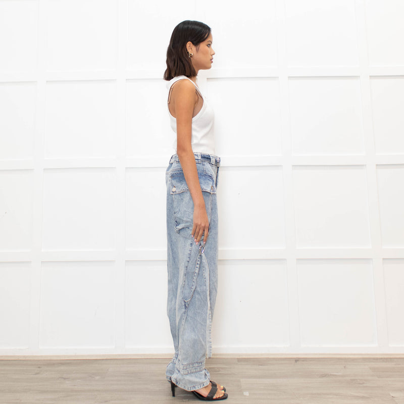 Stella Nova Blue Acid Washed Cargo Jeans