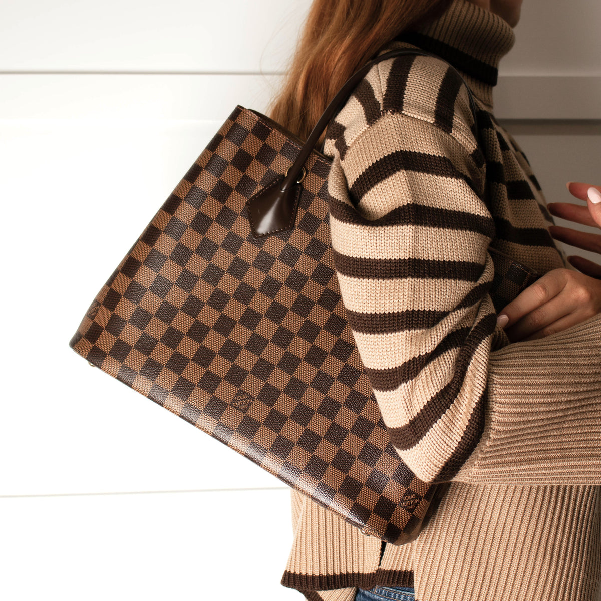 Louis Vuitton 2016 Damier Ebene Kensington Tote With Long Strap