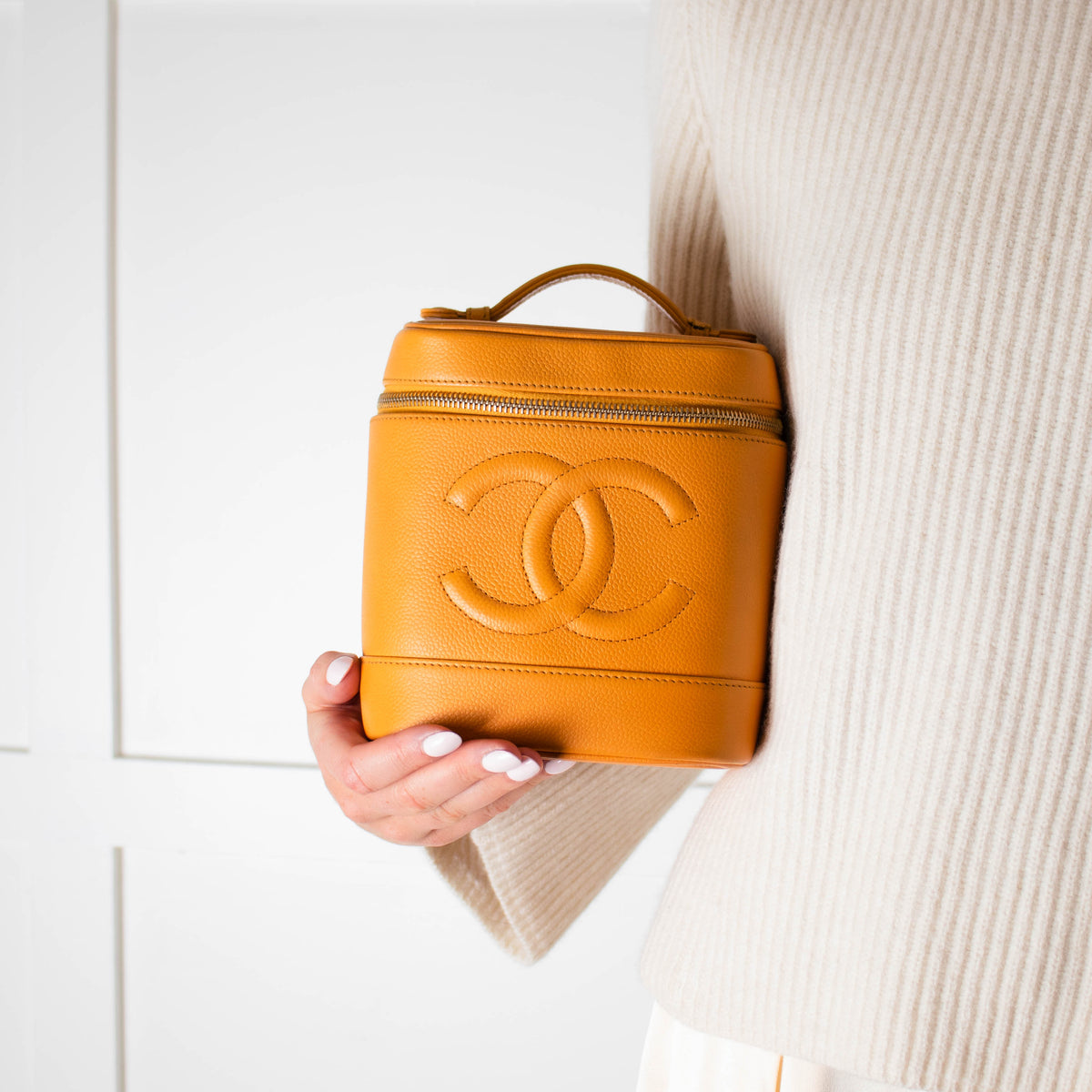 Chanel Yellow Caviar Leather Vintage Vanity Case