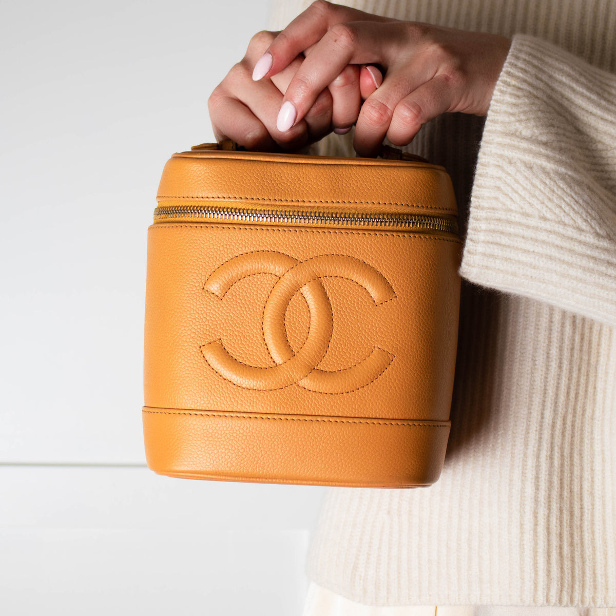 Chanel Yellow Caviar Leather Vintage Vanity Case