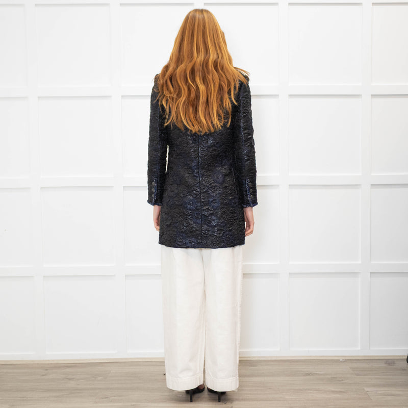 Chanel Black Navy Jacquard Zip Up Jacket